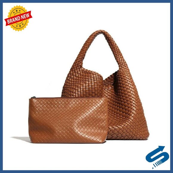 Handbags - Large Vegan Leather Woven Tote Bag for Women Travel Beach Handbag